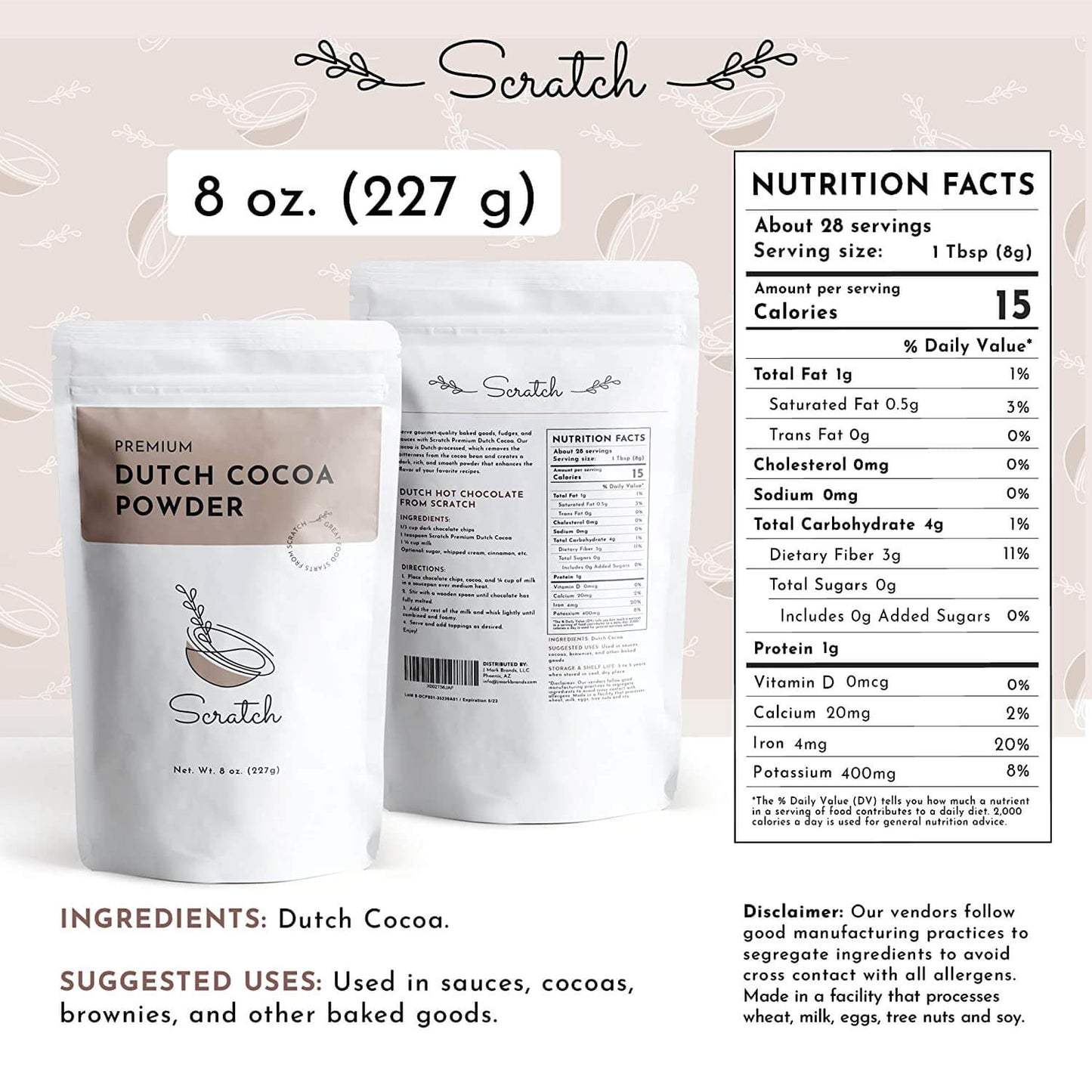 Scratch Premium Dutch Cocoa Powder - 8 oz - Nutritional Facts