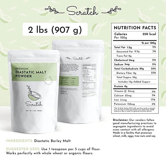 Scratch Diastatic Malt Powder for Baking - 2 lbs - Nutrition Facts